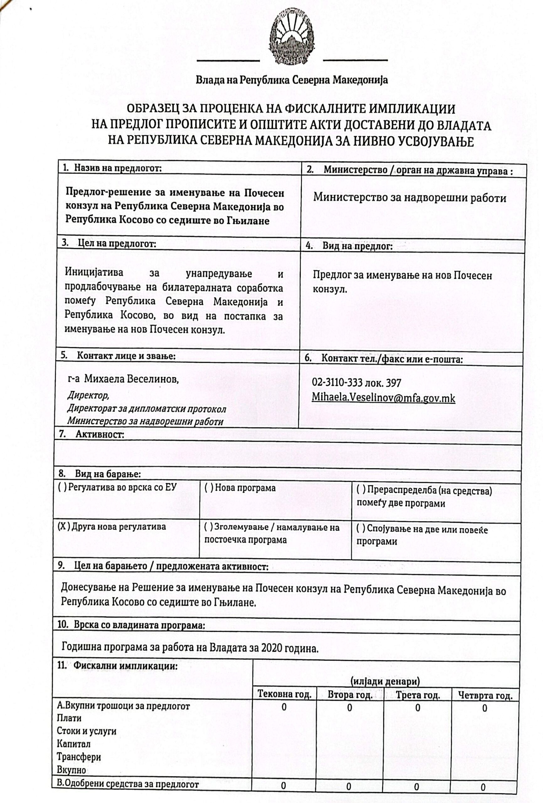 Образец за фискалните импликации врз буџетот на државава Образец за фискалните импликации врз буџетот на државава