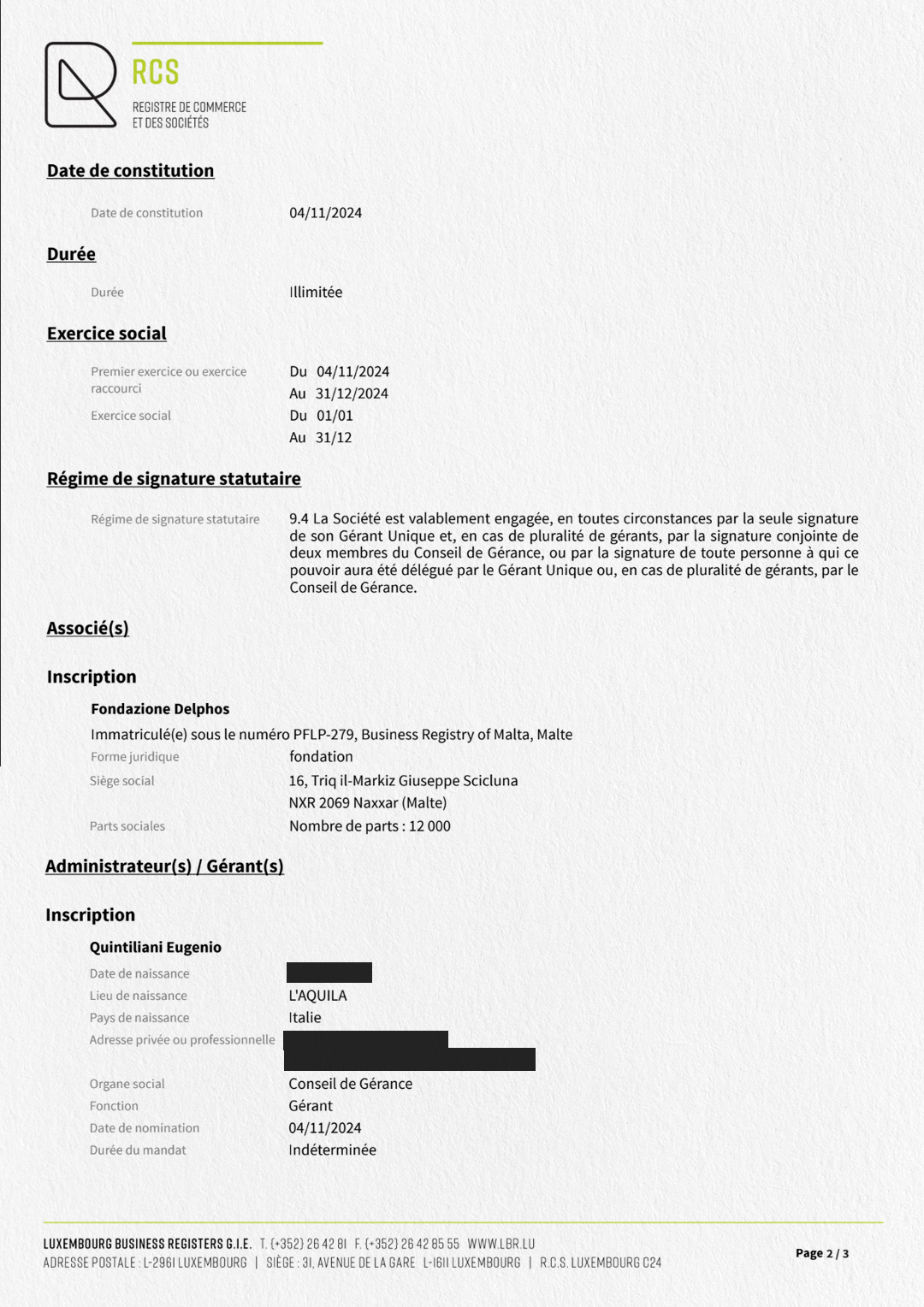 Delphos Securities SARL RCS Registration Form Delphos Securities SARL RCS Registration Form